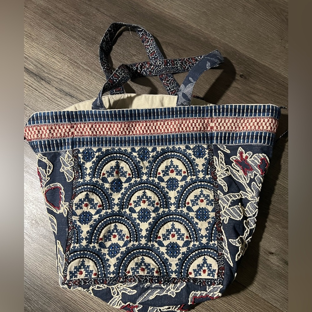 Anthropologie Boho Tote With Beaded Embroidery